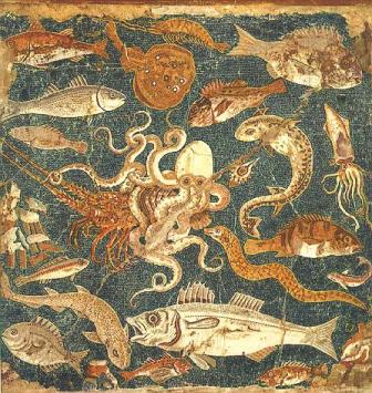 Animales marinos, mosaico romano
