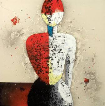 Personaje de medio cuerpo con colores de Malevich, de José Manuel Ciria
